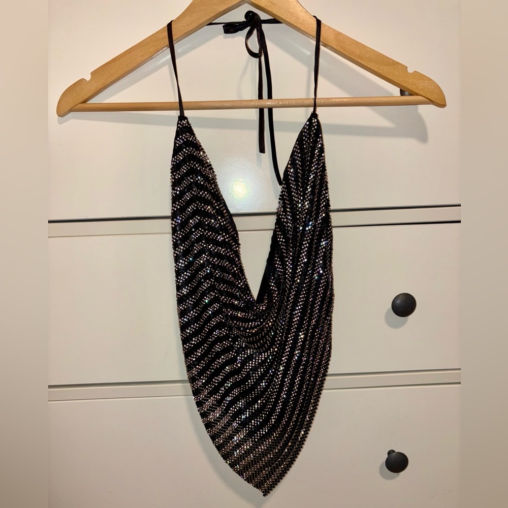 Steve Madden Black Crystal Halter Top NWT